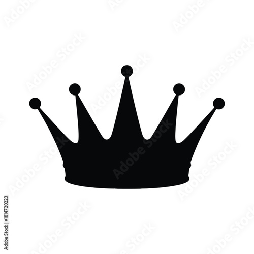 A simple black silhouette of a regal crown isolated on a white background