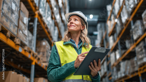 Mid-age Female Logistics Professional Inspecting Warehouse Inventory