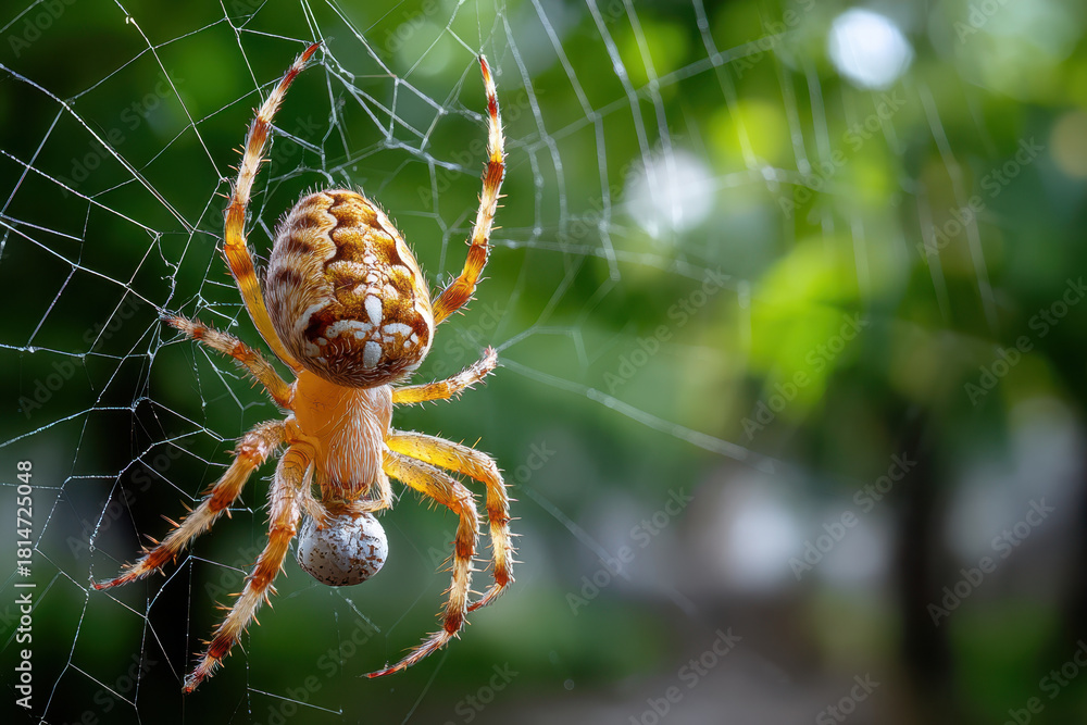 Naklejka premium Close up of spider hanging on web