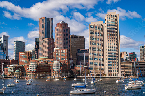 Sailing boats  and skyscrapers by the Boston Harbor Bay