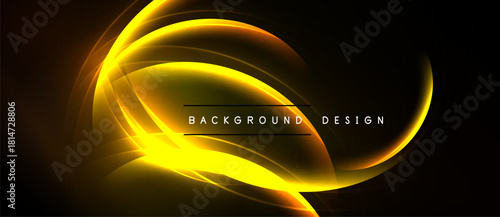 Abstract golden curves over black background. Dynamic lines create flowing, luminous effect. Modern design element for presentations.