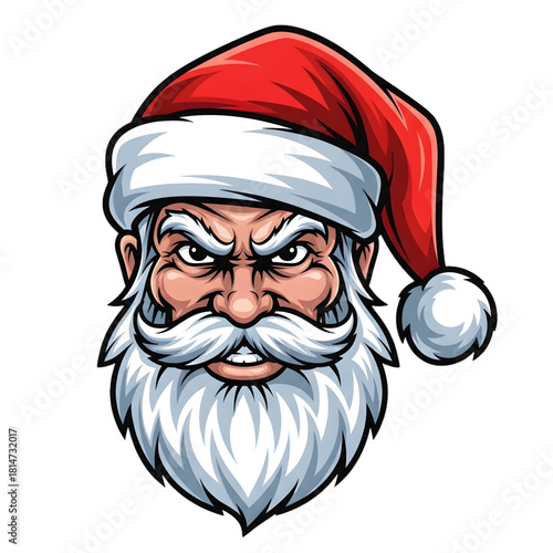 Powerful gaming style Santa Claus face in bold vector art