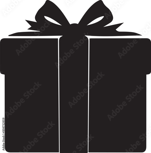Silhouette of a wrapped gift box with a bow on top, centered on a white background.