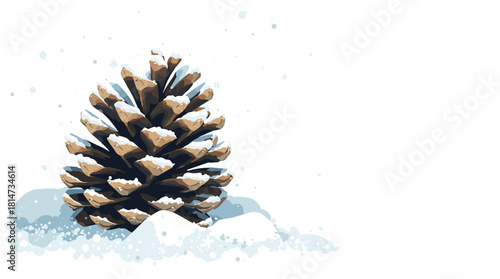 Snowy pinecone standing on icy blue snow pinecone with snow christmas