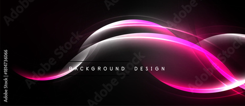 Abstract pink, white lines over dark background. Modern design element, suitable for digital projects, presentations. Smooth curves create dynamic visual effect.