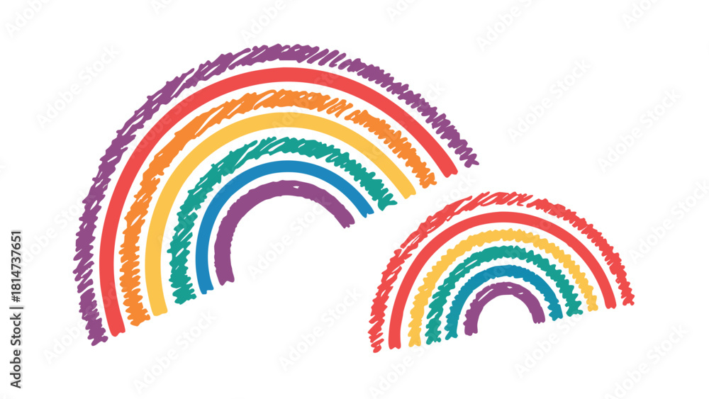 Obraz premium Two Hand Drawn Scribbled Rainbows in Multiple Colors drawing sketch