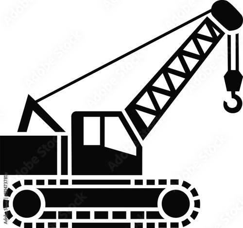 Crawler crane machine icon, construction site heavy lift vector