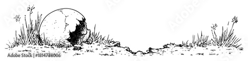 hatching egg in grass hand drawn sketch vector