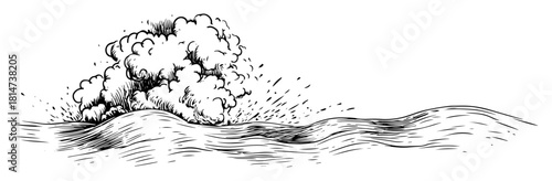 hand drawn bush on hill sketch illustration