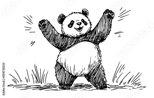playful panda bear raising arms hand drawn sketch