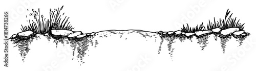 cracked ground with exposed roots hand drawn sketch