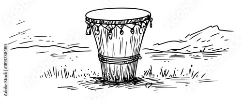 hand drawn african djembe drum sketch illustration