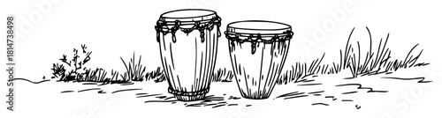 bongo drums pair hand drawn percussion sketch
