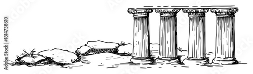 hand drawn ancient columns ruins sketch illustration
