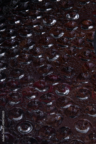 Droplets of water inside a glass lid after cooking.