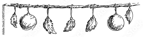 christmas garland with ornaments hanging sketch