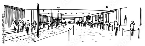 people waiting in queue at airport or event sketch vector