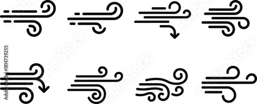 Wind icon set simple black and white weather element collection