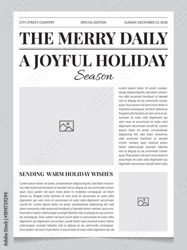 Holiday Newspaper Template – Merry Christmas Edition | Printable Christmas Front Page | Editable Holiday Newsletter Layout