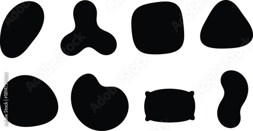 Collection of black abstract shapes on white background for design