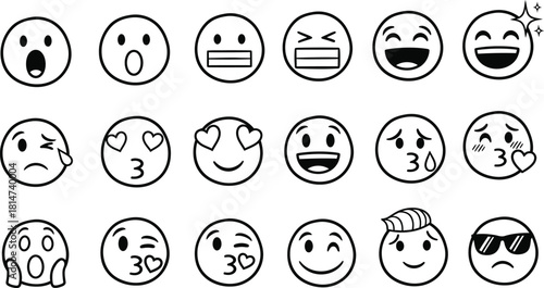 Collection of hand drawn emoji icons expressing various emotions