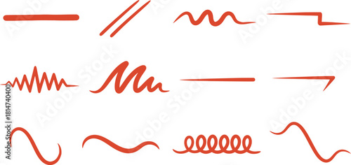 Collection of hand drawn red underlines and emphasis marks