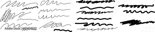 Collection of hand drawn scribble lines and brush strokes in black