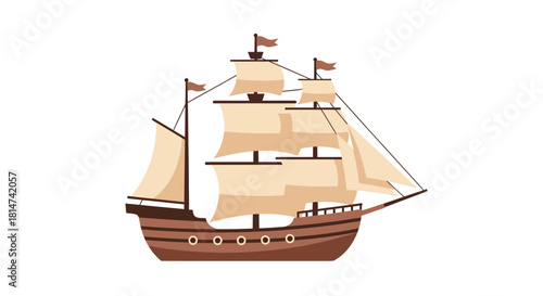 A charming illustration of a vintage sailing ship with billowing sails
