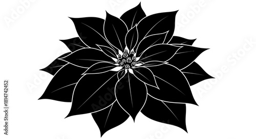 Elegant Black and White Poinsettia Flower Silhouette Vector Icon for Holiday Design