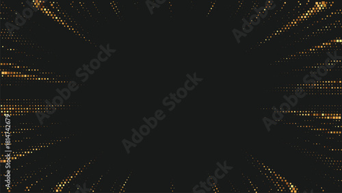 Striking black and gold radial speed burst with glowing metallic streaks, dramatic high-energy explosion effect forming bold futuristic abstract background for premium design projects