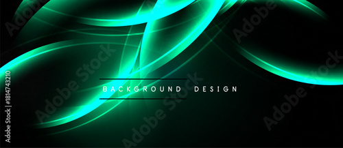 Dark background features vibrant turquoise curves, lines. Modern design element suitable for banners, presentations. Minimalist aesthetic.