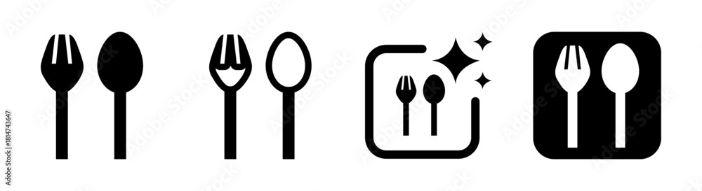 Fototapeta premium Frock and spoon icon for restaurant dining sign in black transparent vector illustration