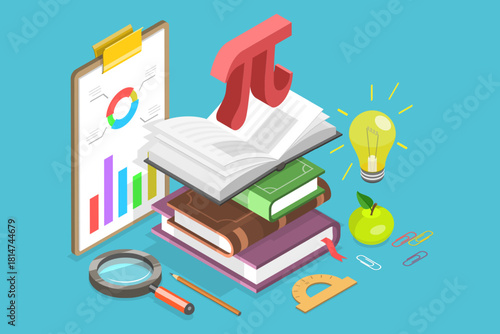 3D Isometric Flat Vector Illustration of Pi Approximation Day, July 22 With Mathematical Elements