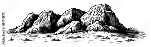 rocky stone outcrop monochrome vector illustration