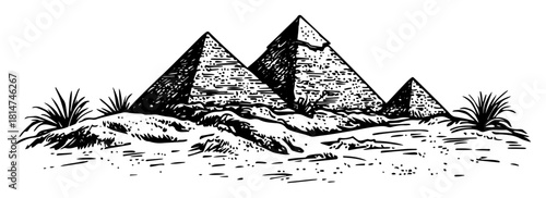 great pyramids at giza desert scene monochrome vector illustration