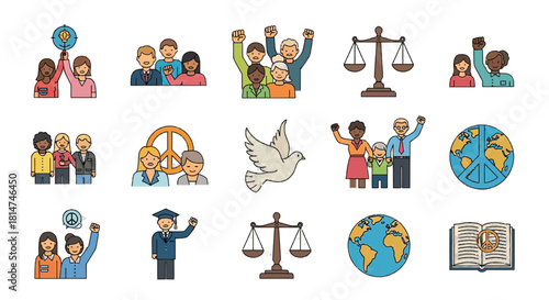 Human Rights, Peace, and Justice Icon Set