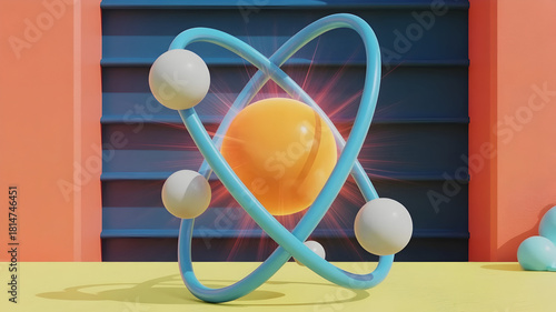 Atomic Model Illustration with Orbiting Electrons and Science Concept Design