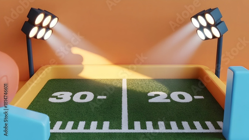 American Football Field with Stadium Lights and Yard Markings Illustration
