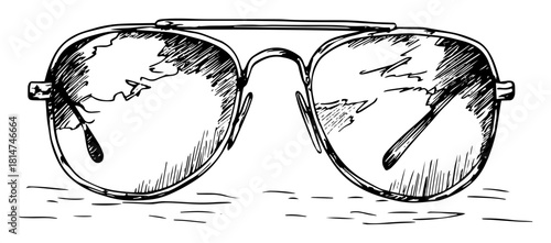 aviator sunglasses with reflection hand drawn vector sketch illustration