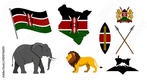 Discover the Spirit of Kenya with Its National Symbols, Majestic Wildlife and Iconic Mountain, Perfect for Travel Blogs, Cultural Presentations and Promoting Tourism