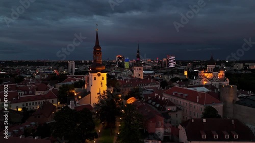 Wallpaper Mural Summer Twilight Aerial View of Tallinn Old Town - 4K Drone Video Torontodigital.ca