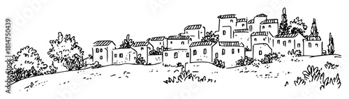 old european town hand drawn sketch illustration