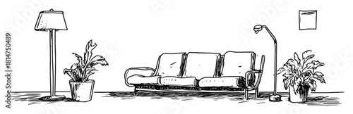 cozy living room interior hand drawn illustration