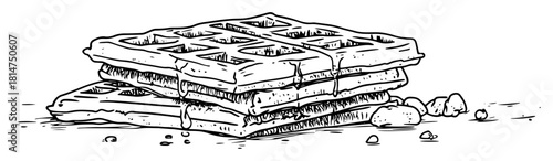 stack of waffles with syrup hand drawn sketch