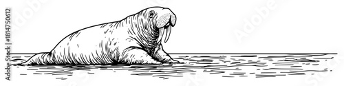 wild walrus on ice hand drawn sketch