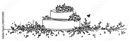 wedding cake with flowers hand drawn sketch