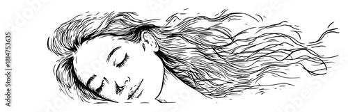 portrait of a dreaming woman with flowing hair