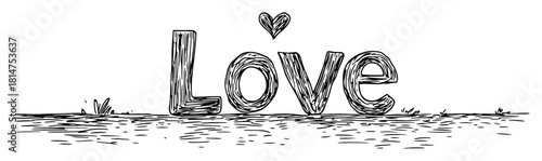 hand drawn love text with heart decoration