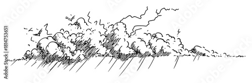 storm clouds and rain sketch illustration