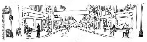 urban city street scene hand drawn sketch